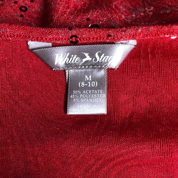 White Stag Top Womens Size Medium 8-10 Red Silver Stretch Cowl Neck Festive - Picture 6 of 7